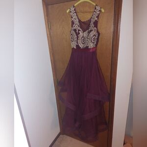 City Triangles Burgundy And Gold Brocade Embellished Dress